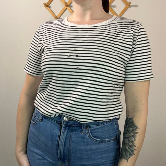 Karlie Black and White Striped Distressed Tee Size Medium - Picture 1 of 9